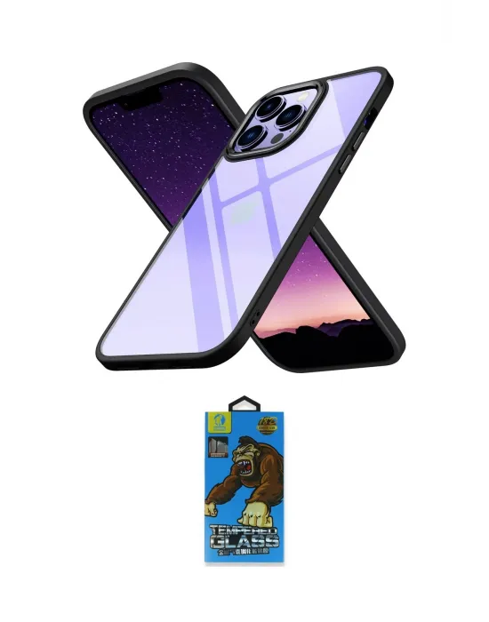ieg™ iPhone 14 Pro Max Kılıf Nova Işık Serisi - Siyah 18D Cam Ekran Koruyucu