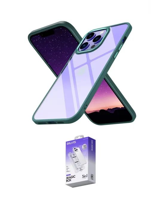 ieg™ iPhone 14 Pro Max Kılıf Nova Işık Serisi - Siyah Bilvis 5in1 3D Magic Cam Ekran Koruyucu