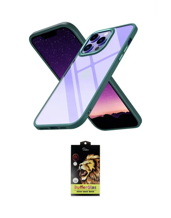 ieg™ iPhone 14 Pro Max Kılıf Nova Işık Serisi - Siyah Buffer Cam Ekran Koruyucu