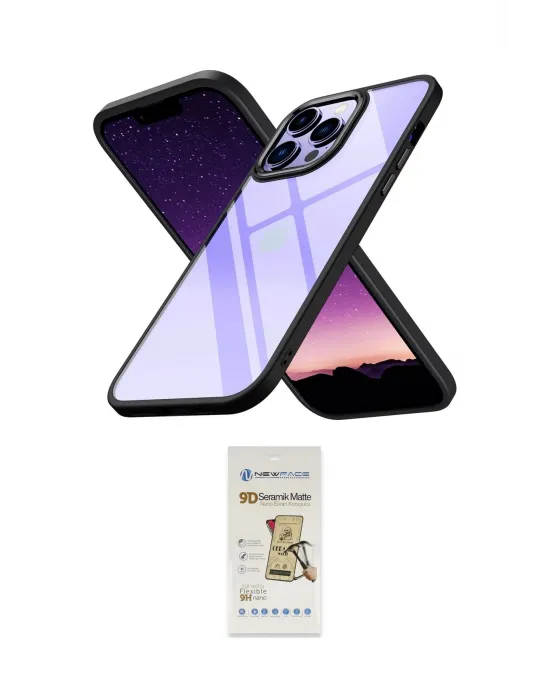 ieg™ iPhone 14 Pro Max Kılıf Nova Işık Serisi - Siyah Mat Seramik Nano Ekran Koruyucu