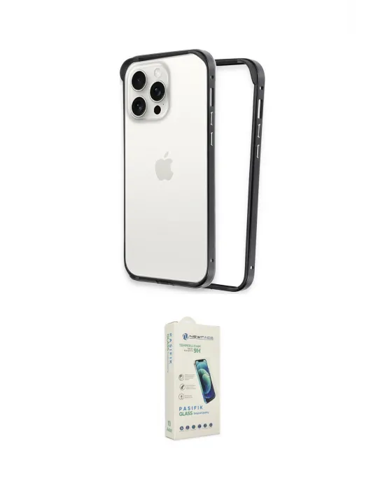 ieg™ iPhone 14 Pro Max Kılıf Pusula Asil Koleksiyonu - Şeffaf Pasifik Cam Ekran Koruyucu