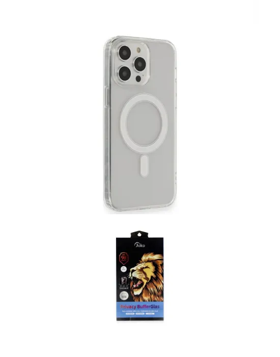 ieg™ iPhone 14 Pro Max Kılıf Pusula Çizgi Koleksiyonu - Siyah Buffer Hayalet Cam Ekran Koruyucu
