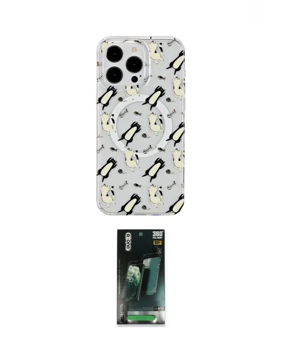 ieg™ iPhone 14 Pro Max Kılıf Pusula Form - Şeffaf 360 Full Body Arka Koruyucu