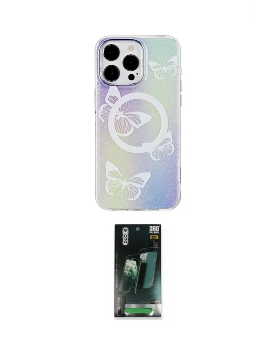 ieg™ iPhone 14 Pro Max Kılıf Pusula Form - Şeffaf 360 Full Body Arka Koruyucu
