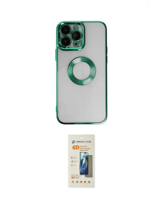ieg™ iPhone 14 Pro Max Kılıf Pusula Form - Siyah 6D Mat Seramik Hayalet Nano Ekran Koruyucu