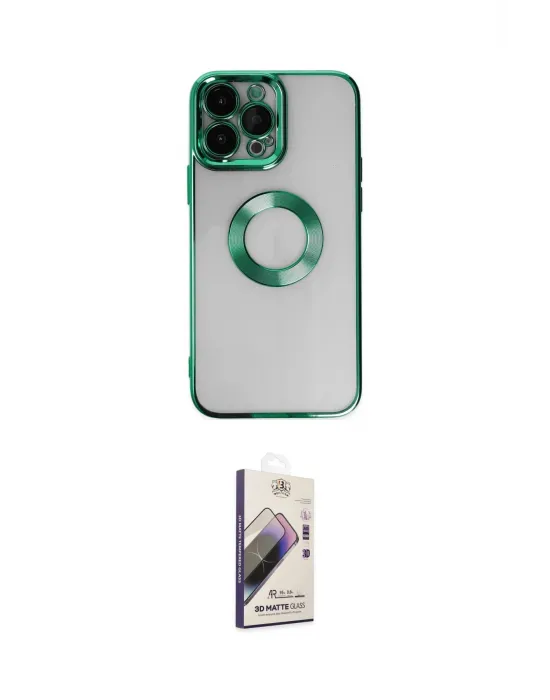 ieg™ iPhone 14 Pro Max Kılıf Pusula Form - Siyah Bilvis 3D Mat Cam Ekran Koruyucu
