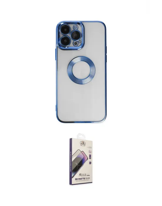 ieg™ iPhone 14 Pro Max Kılıf Pusula Form - Siyah Bilvis 3D Mat Cam Ekran Koruyucu