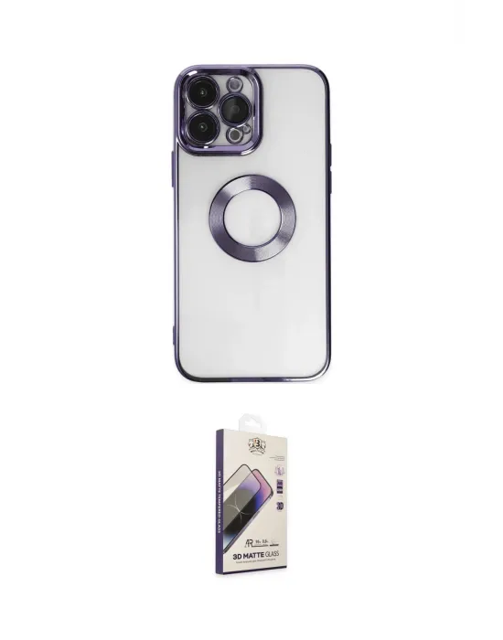 ieg™ iPhone 14 Pro Max Kılıf Pusula Form - Siyah Bilvis 3D Mat Cam Ekran Koruyucu