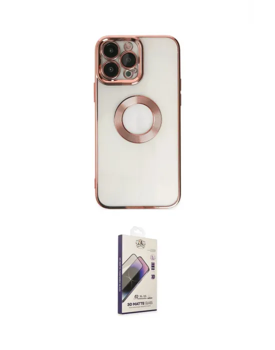 ieg™ iPhone 14 Pro Max Kılıf Pusula Form - Siyah Bilvis 3D Mat Cam Ekran Koruyucu