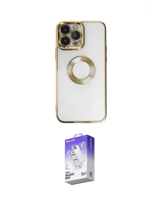 ieg™ iPhone 14 Pro Max Kılıf Pusula Form - Siyah Bilvis 5in1 3D Magic Cam Ekran Koruyucu