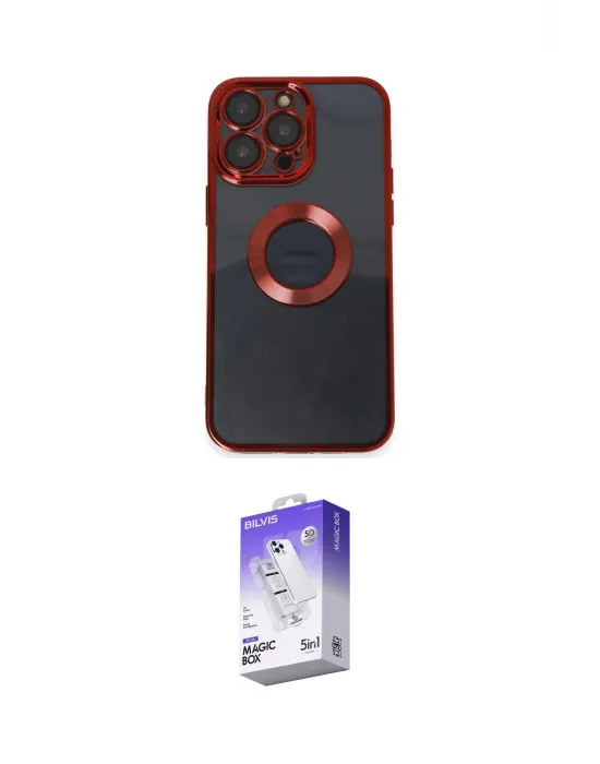 ieg™ iPhone 14 Pro Max Kılıf Pusula Form - Siyah Bilvis 5in1 3D Magic Cam Ekran Koruyucu