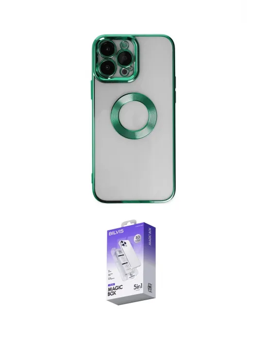 ieg™ iPhone 14 Pro Max Kılıf Pusula Form - Siyah Bilvis 5in1 3D Magic Cam Ekran Koruyucu
