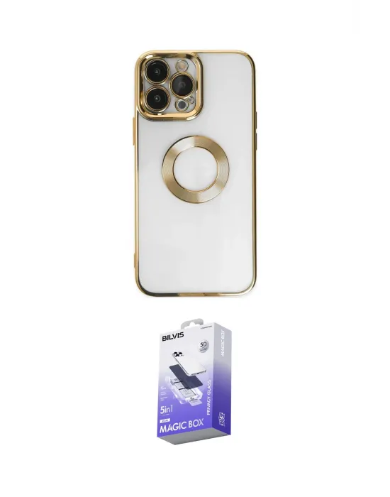 ieg™ iPhone 14 Pro Max Kılıf Pusula Form - Siyah Bilvis 5in1 5D Magic Hayalet Cam Ekran Koruyucu
