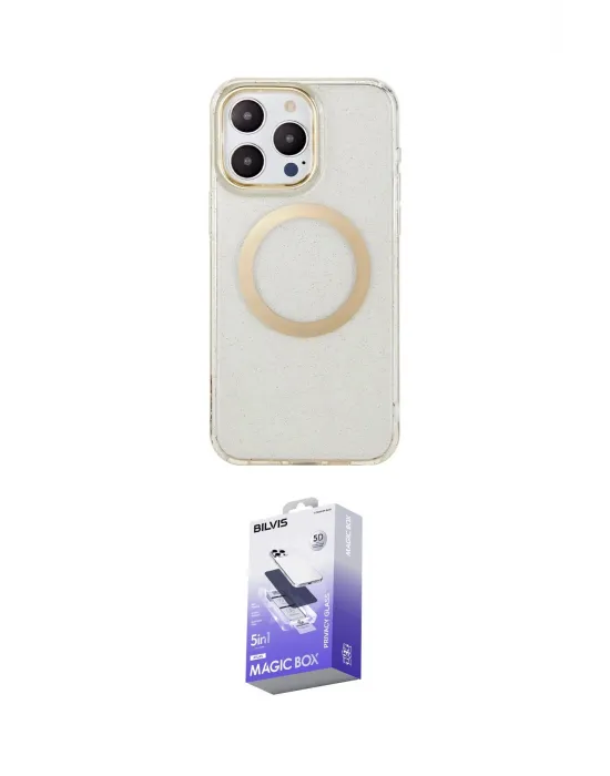 ieg™ iPhone 14 Pro Max Kılıf Pusula Form - Siyah Bilvis 5in1 5D Magic Hayalet Cam Ekran Koruyucu