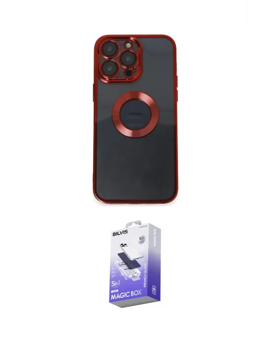 ieg™ iPhone 14 Pro Max Kılıf Pusula Form - Siyah Bilvis 5in1 5D Magic Hayalet Cam Ekran Koruyucu