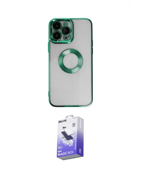 ieg™ iPhone 14 Pro Max Kılıf Pusula Form - Siyah Bilvis 5in1 5D Magic Hayalet Cam Ekran Koruyucu