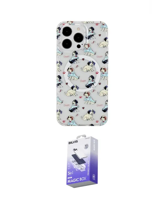 ieg™ iPhone 14 Pro Max Kılıf Pusula Form - Siyah Bilvis 5in1 5D Magic Hayalet Cam Ekran Koruyucu
