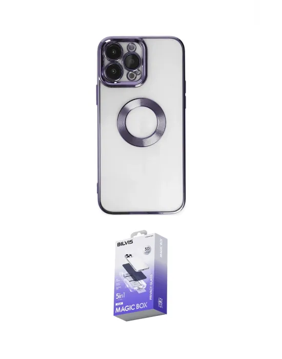 ieg™ iPhone 14 Pro Max Kılıf Pusula Form - Siyah Bilvis 5in1 5D Magic Hayalet Cam Ekran Koruyucu