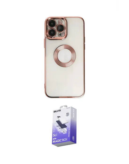 ieg™ iPhone 14 Pro Max Kılıf Pusula Form - Siyah Bilvis 5in1 5D Magic Hayalet Cam Ekran Koruyucu