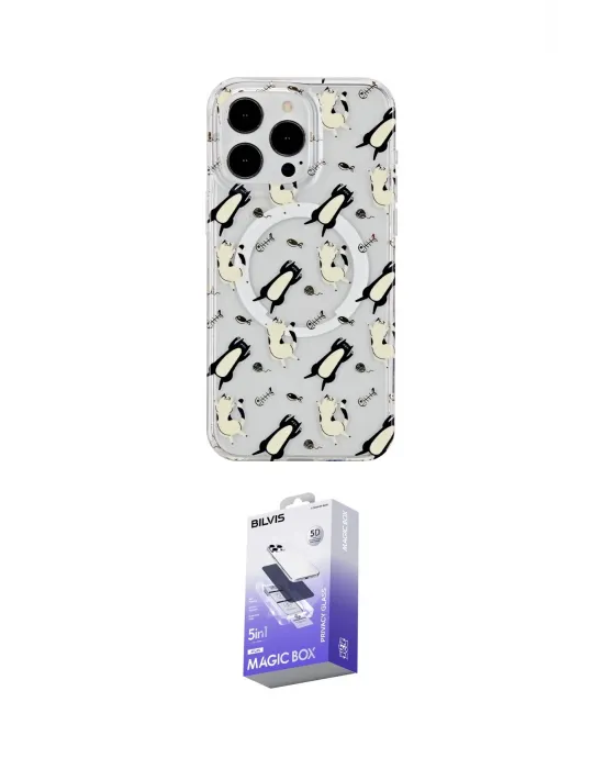 ieg™ iPhone 14 Pro Max Kılıf Pusula Form - Siyah Bilvis 5in1 5D Magic Hayalet Cam Ekran Koruyucu