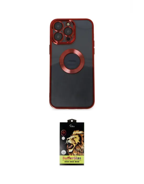 ieg™ iPhone 14 Pro Max Kılıf Pusula Form - Siyah Buffer Cam Ekran Koruyucu