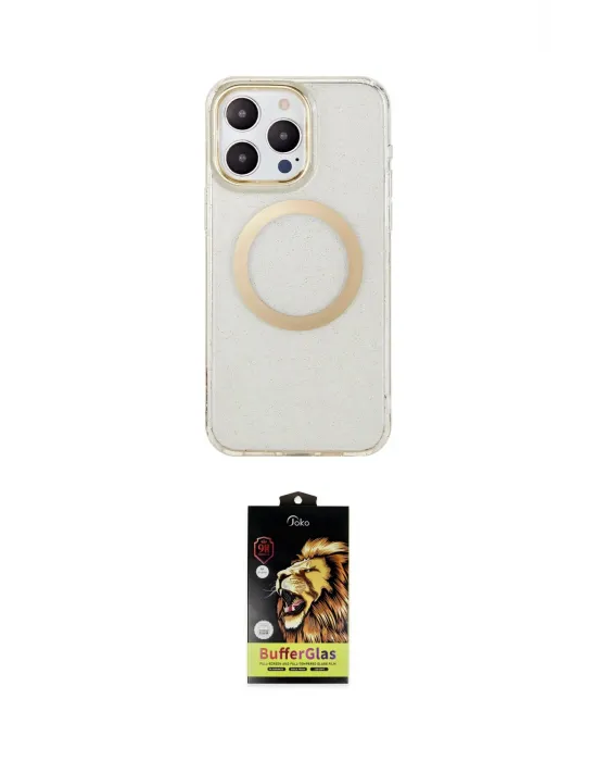 ieg™ iPhone 14 Pro Max Kılıf Pusula Form - Siyah Buffer Cam Ekran Koruyucu