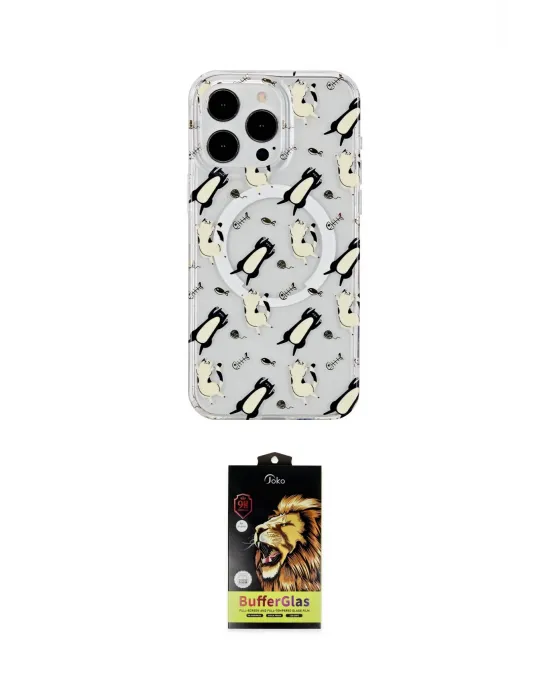 ieg™ iPhone 14 Pro Max Kılıf Pusula Form - Siyah Buffer Cam Ekran Koruyucu