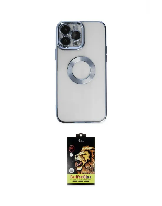 ieg™ iPhone 14 Pro Max Kılıf Pusula Form - Siyah Buffer Cam Ekran Koruyucu