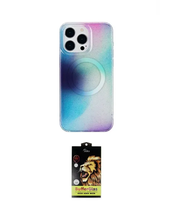 ieg™ iPhone 14 Pro Max Kılıf Pusula Form - Siyah Buffer Cam Ekran Koruyucu