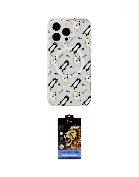 ieg™ iPhone 14 Pro Max Kılıf Pusula Form - Siyah Buffer Hayalet Cam Ekran Koruyucu