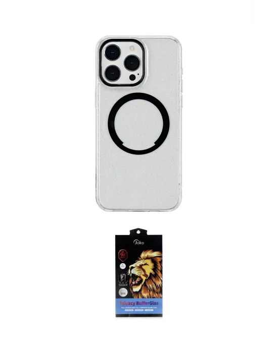 ieg™ iPhone 14 Pro Max Kılıf Pusula Form - Siyah Buffer Hayalet Cam Ekran Koruyucu