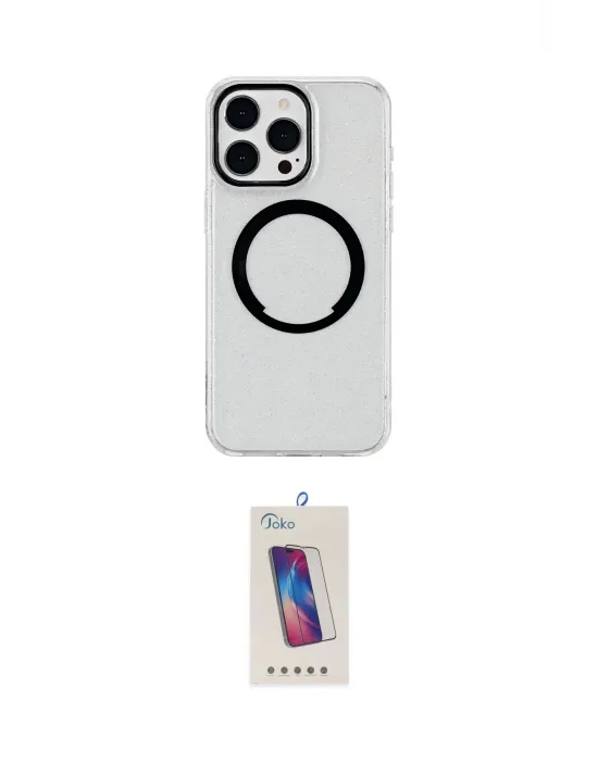 ieg™ iPhone 14 Pro Max Kılıf Pusula Form - Siyah Joko 5D Cam