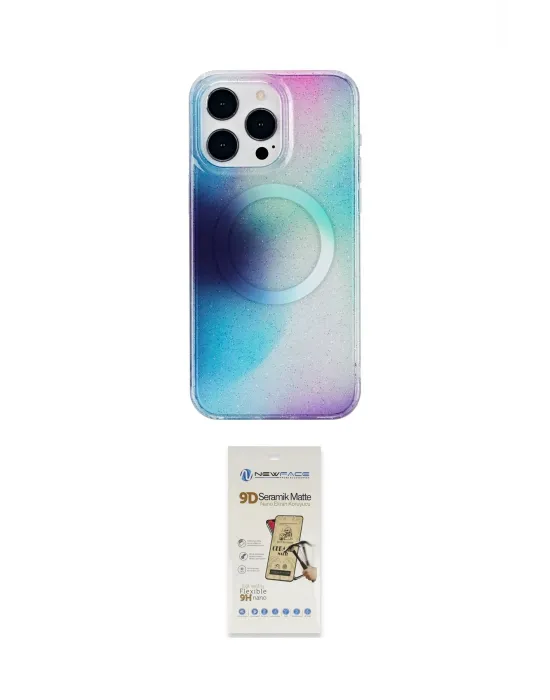 ieg™ iPhone 14 Pro Max Kılıf Pusula Form - Siyah Mat Seramik Nano Ekran Koruyucu