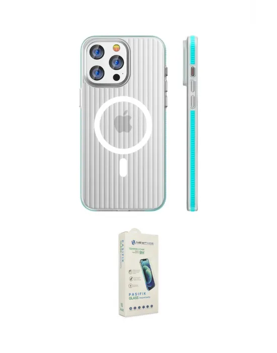 ieg™ iPhone 14 Pro Max Kılıf Pusula Minimal Koleksiyonu - Şeffaf Pasifik Cam Ekran Koruyucu
