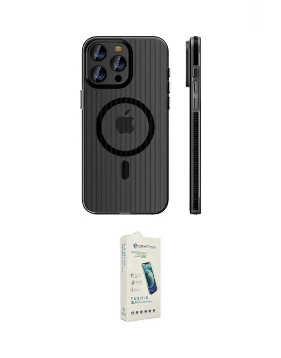 ieg™ iPhone 14 Pro Max Kılıf Pusula Minimal Koleksiyonu - Şeffaf Pasifik Cam Ekran Koruyucu
