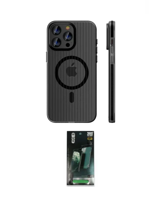 ieg™ iPhone 14 Pro Max Kılıf Pusula Minimal Koleksiyonu - Siyah 360 Mat Full Body Arka Koruyucu