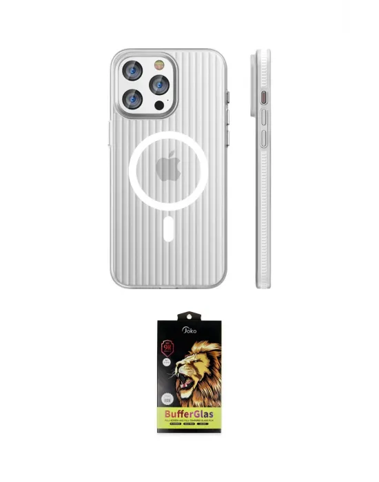 ieg™ iPhone 14 Pro Max Kılıf Pusula Minimal Koleksiyonu - Siyah Buffer Cam Ekran Koruyucu