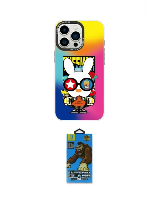 ieg™ iPhone 14 Pro Max Kılıf Siluet Çizgi Koleksiyonu - Siyah 18D Cam Ekran Koruyucu