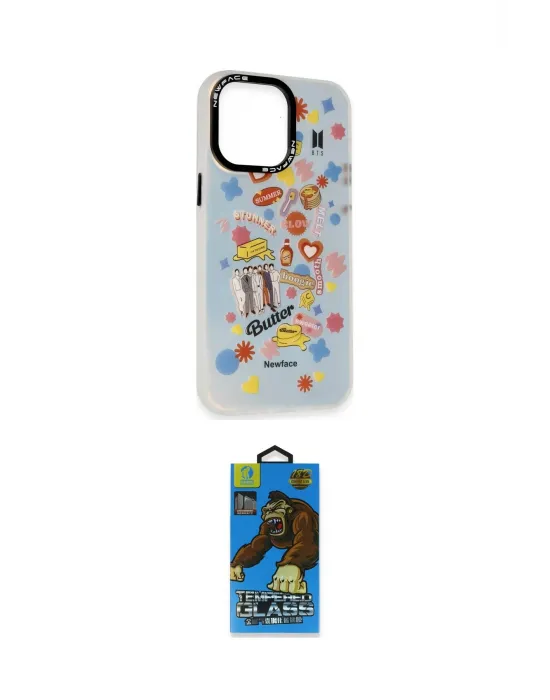 ieg™ iPhone 14 Pro Max Kılıf Siluet Çizgi Koleksiyonu - Siyah 18D Cam Ekran Koruyucu