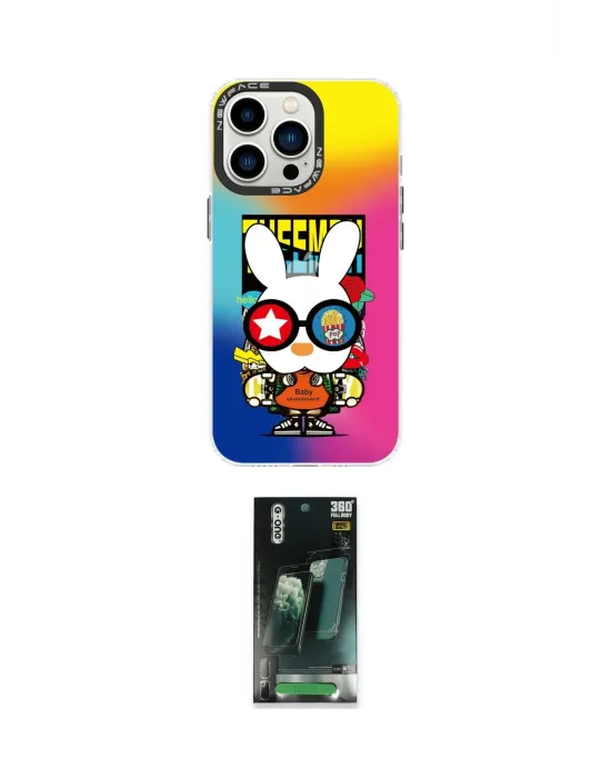 ieg™ iPhone 14 Pro Max Kılıf Siluet Çizgi Koleksiyonu - Siyah 360 Mat Full Body Arka Koruyucu