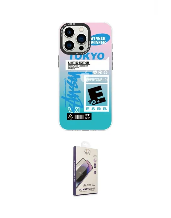 ieg™ iPhone 14 Pro Max Kılıf Siluet Çizgi Koleksiyonu - Siyah Bilvis 3D Mat Cam Ekran Koruyucu