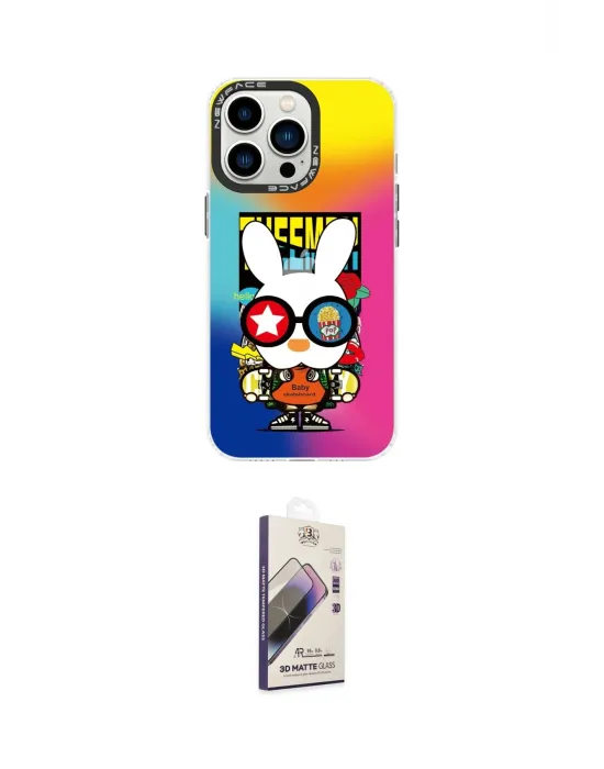 ieg™ iPhone 14 Pro Max Kılıf Siluet Çizgi Koleksiyonu - Siyah Bilvis 3D Mat Cam Ekran Koruyucu