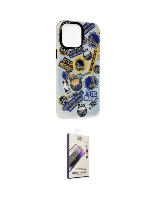 ieg™ iPhone 14 Pro Max Kılıf Siluet Çizgi Koleksiyonu - Siyah Bilvis 3D Mat Cam Ekran Koruyucu