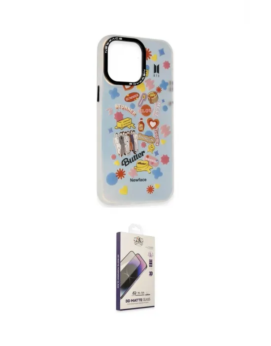 ieg™ iPhone 14 Pro Max Kılıf Siluet Çizgi Koleksiyonu - Siyah Bilvis 3D Mat Cam Ekran Koruyucu