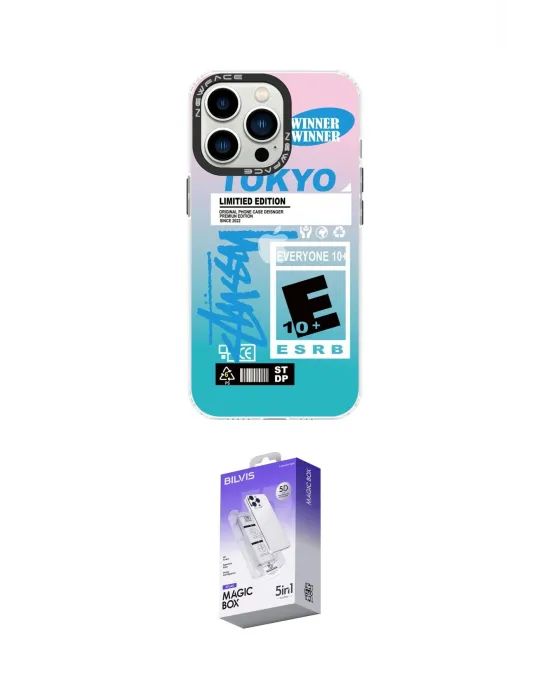 ieg™ iPhone 14 Pro Max Kılıf Siluet Çizgi Koleksiyonu - Siyah Bilvis 5in1 3D Magic Cam Ekran Koruyucu