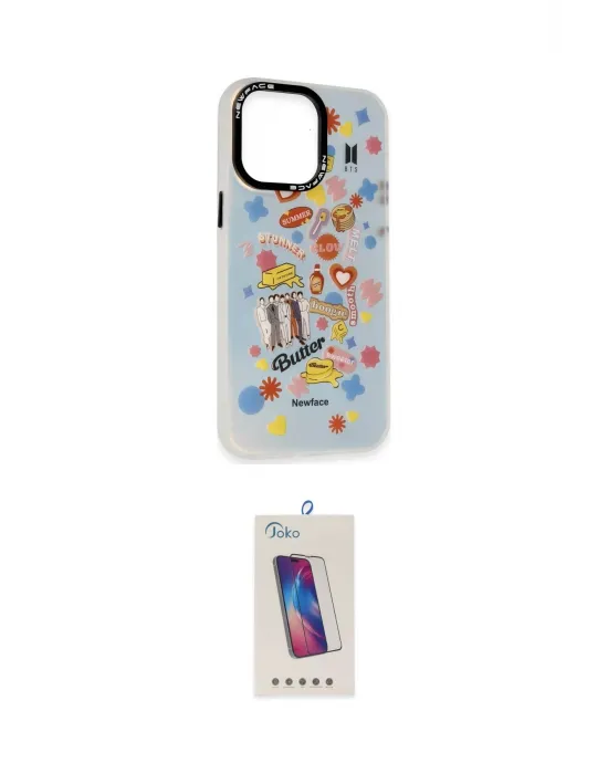 ieg™ iPhone 14 Pro Max Kılıf Siluet Çizgi Koleksiyonu - Siyah Joko 5D Cam