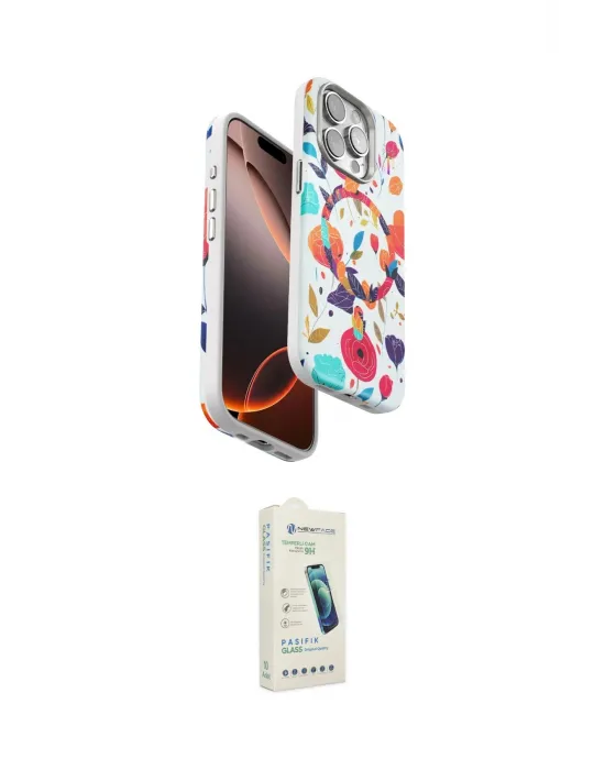 ieg™ iPhone 14 Pro Max Kılıf Siluet Doku - Şeffaf Pasifik Cam Ekran Koruyucu