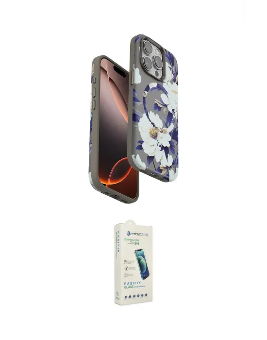 ieg™ iPhone 14 Pro Max Kılıf Siluet Doku - Şeffaf Pasifik Cam Ekran Koruyucu