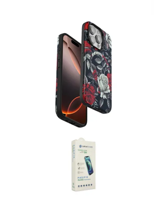 ieg™ iPhone 14 Pro Max Kılıf Siluet Doku - Şeffaf Pasifik Cam Ekran Koruyucu