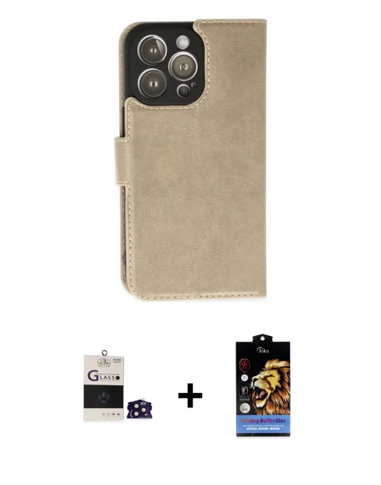 ieg™ iPhone 14 Pro Max Kılıf Siluet Işık Serisi - Siyah Buffer Hayalet Cam Ekran Koruyucu + Bilvis Titan Kamera Lens - DNMR